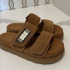 Ugg Womens Greer Brown (tan) Suede Slip On Heel Platform Sandals Shoes sz 7.5